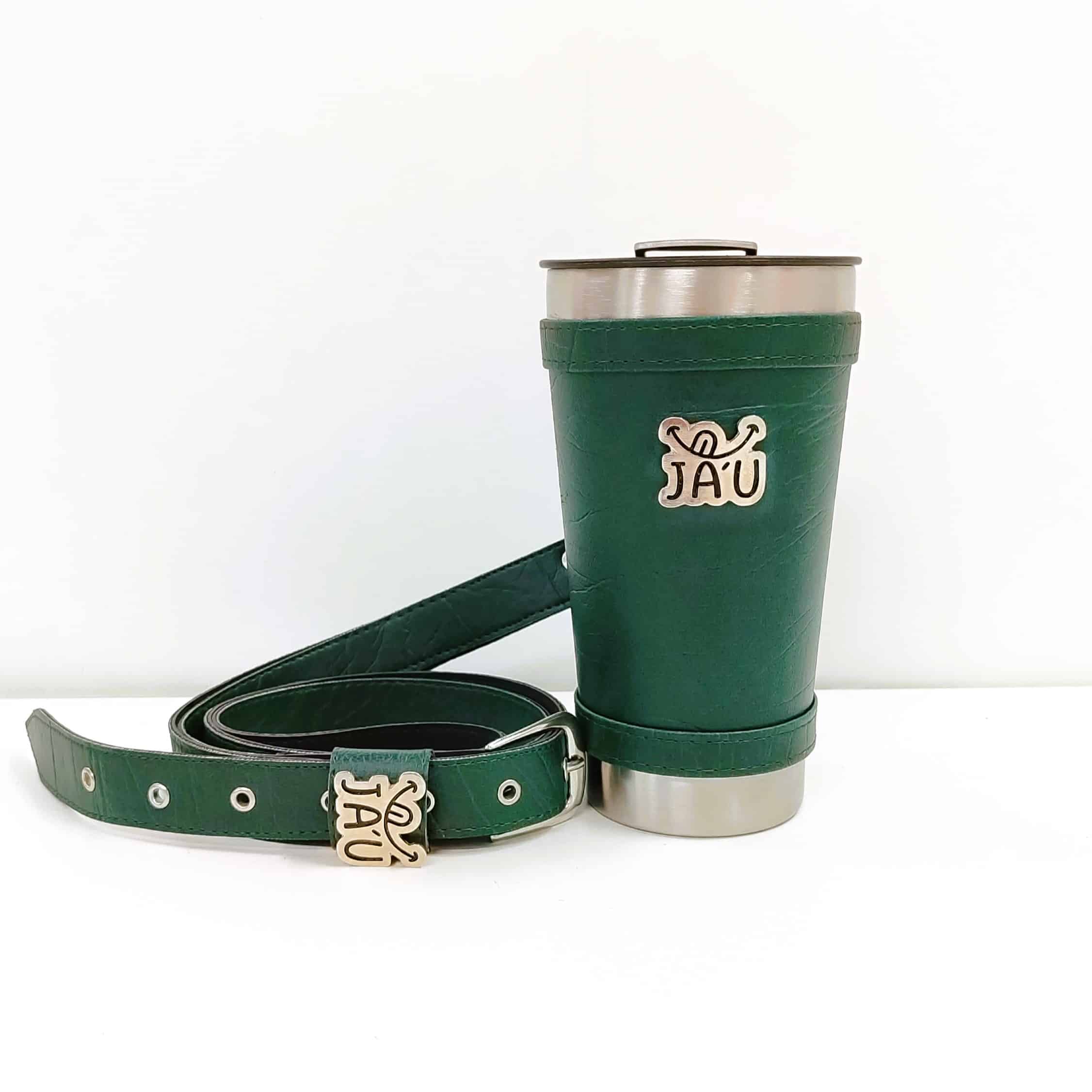 Vaso térmico Forrado Ja´u con Correa Bandolera Verde