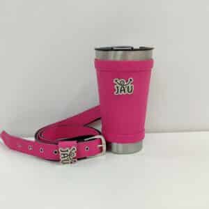 Vaso térmico forrado JAU con corra bandolera Rosado