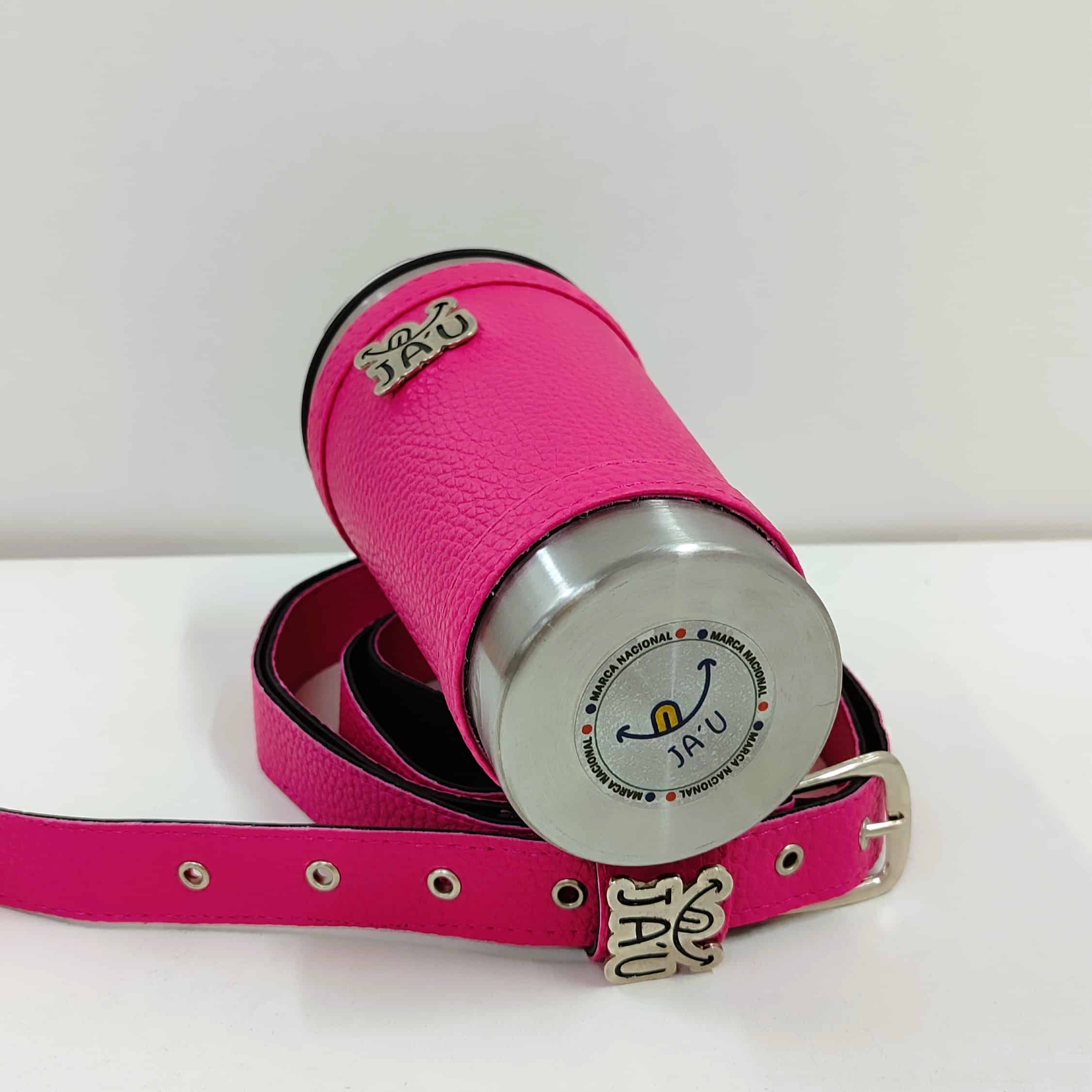 Vaso térmico forrado JAU con corra bandolera Rosado
