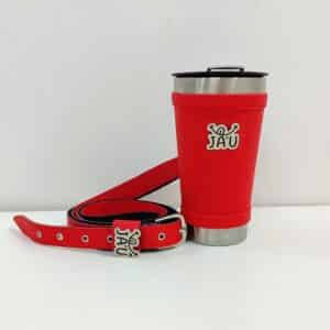 Vaso térmico forrado JAU con corra bandolera Rojo
