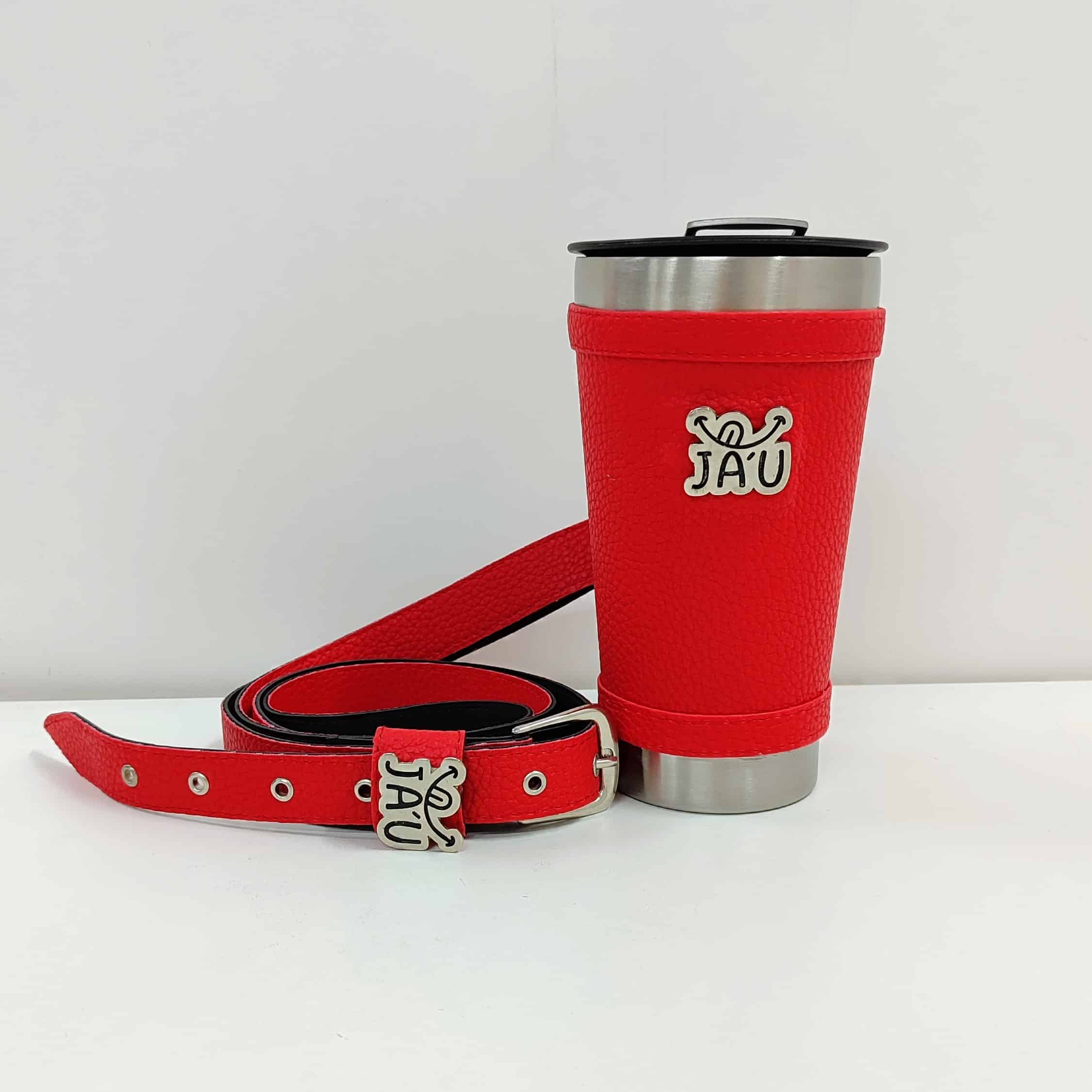 Vaso térmico Forrado Ja´u con Correa Bandolera Rojo