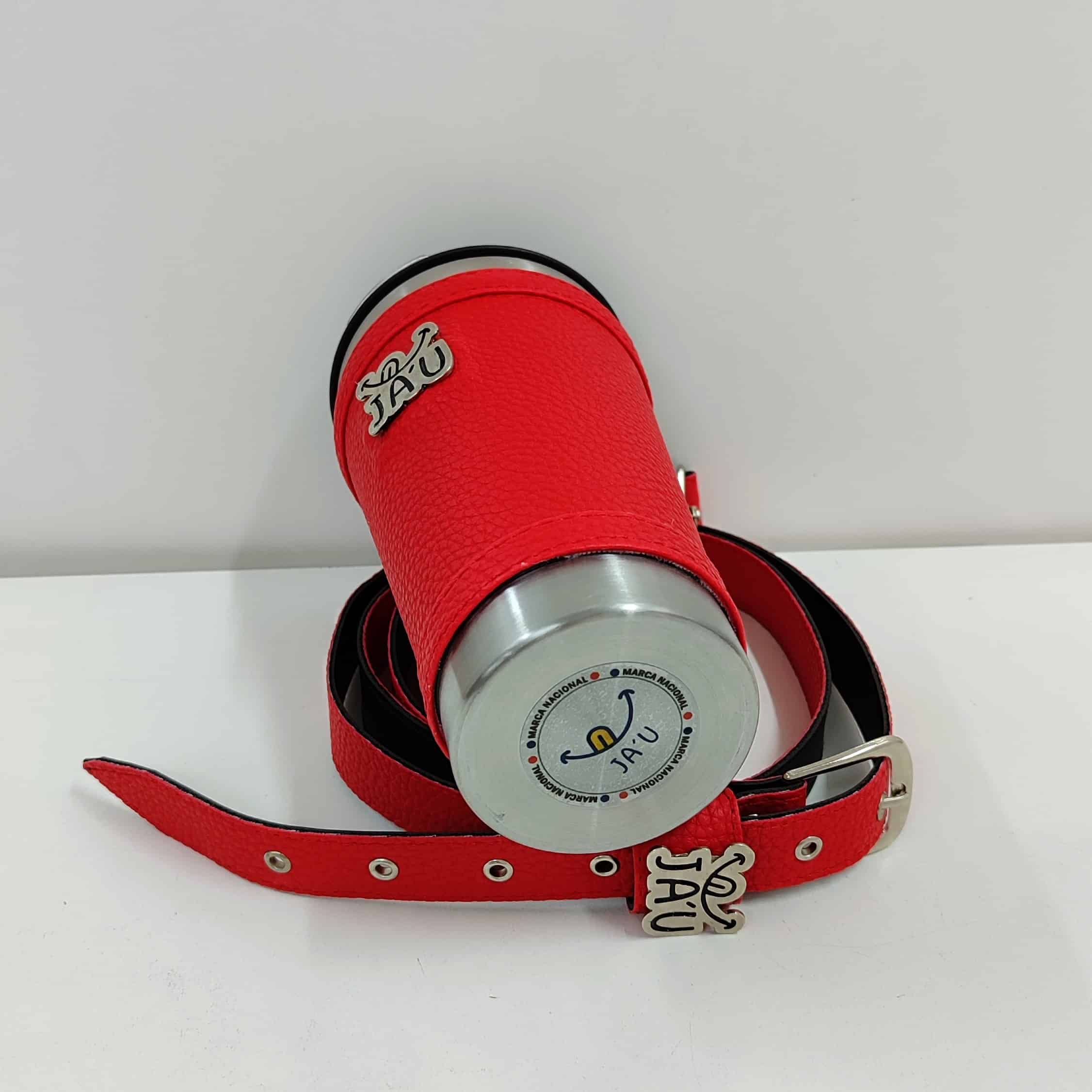 Vaso térmico forrado JAU con corra bandolera Rojo